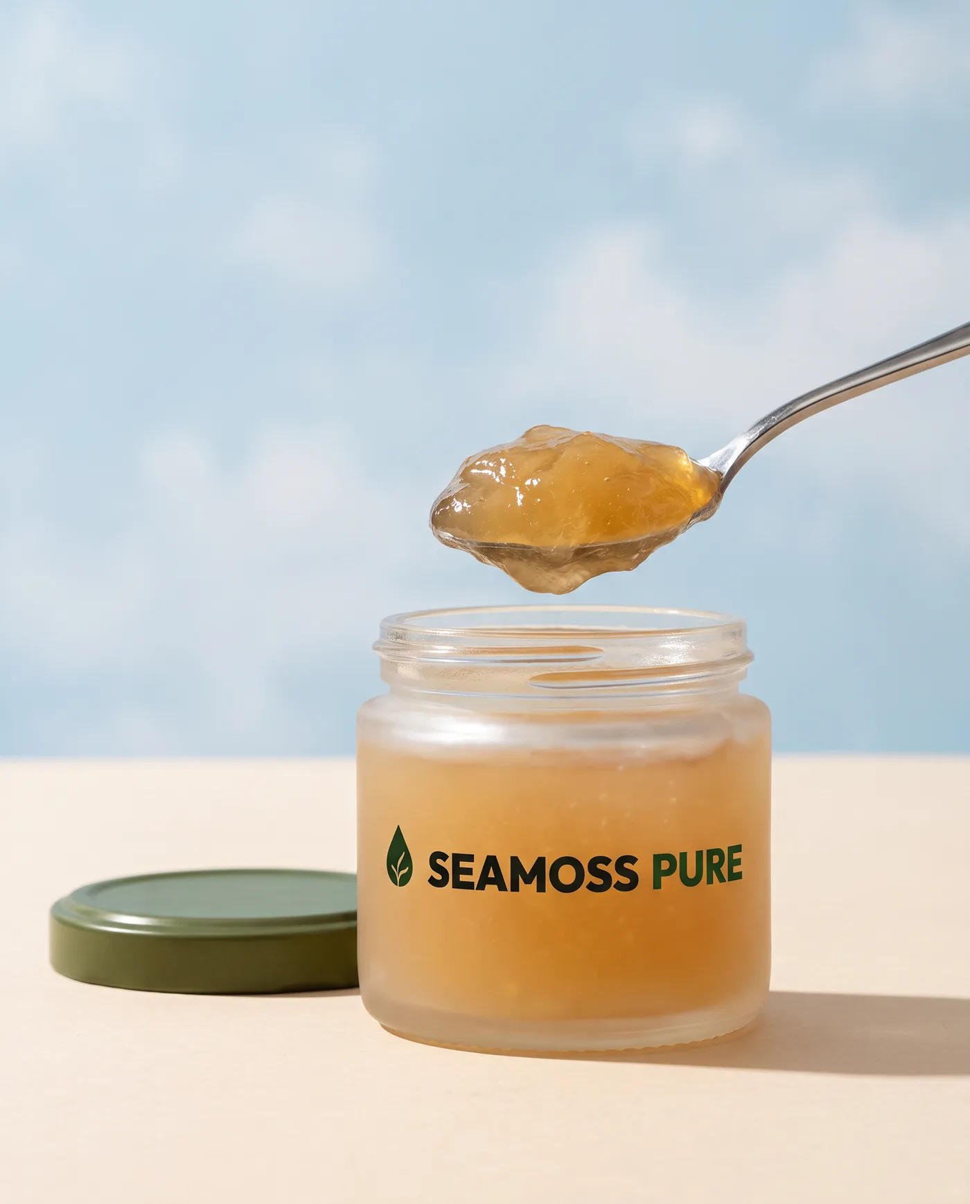 A spoonful of golden sea moss gel.